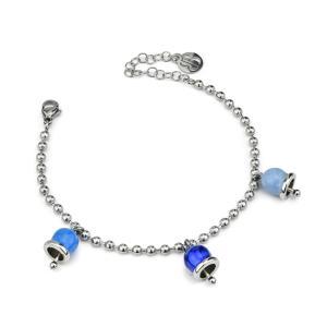 Pulsera con tres campanillas en celeste, añil y azul