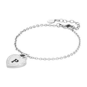 Pulsera rodiada con corazón y letra p calada