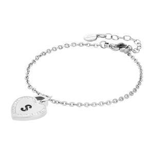 Pulsera rodiada con corazón y letra s calada