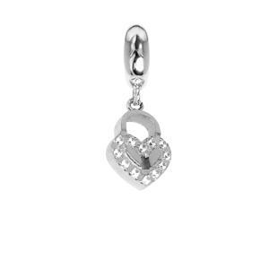 Charm con candado en forma de corazón y circonitas