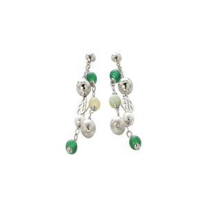 Pendientes con ágata verde y mix de verdes, perlas blancas y esferas rayadas