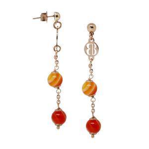 Pendientes rosas con ágata naranja