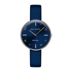 Reloj con correa de piel azul e índices rosas