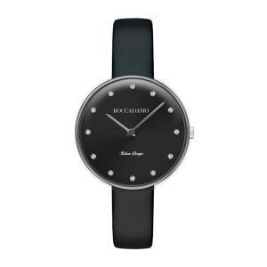 Reloj con correa de piel negra e índices de cristal