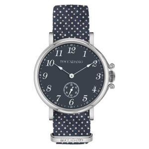 Reloj de mujer con esfera azul y correa de nailon a lunares