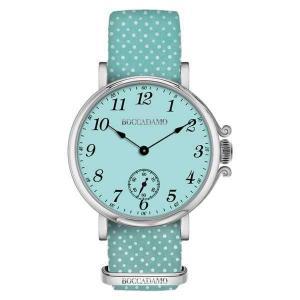 Reloj de mujer con esfera verde agua y correa de nailon a lunares