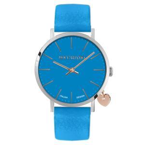 Reloj de mujer con correa de piel azul y charm lateral