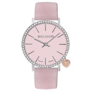 Reloj para mujer con correa de piel en rosa empolvado y charm lateral