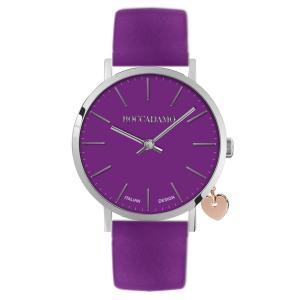 Reloj de mujer con correa de cuero morada y charm lateral