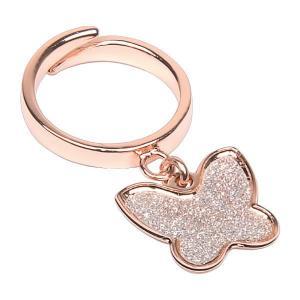 Anillo ajustable bañado en oro rosa con mariposa brillante