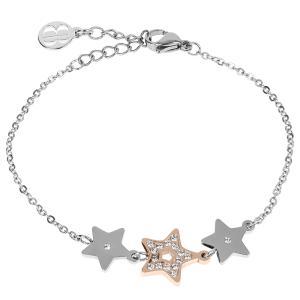 Pulsera de cuentas bicolor con decoración central de estrellas y circonitas