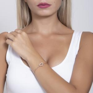 Pulsera semirrígida de color rosa y adorno central con forma de corazón en pavé de strass