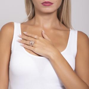 Anillo bañado en oro rosa realizado mediante electrofusión y decorado con purpurina plateada