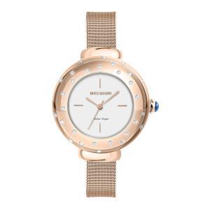 Reloj de pulsera para mujer en tono rosa, bisel rosado con cristales y corona cabujón