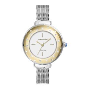 Reloj de pulsera dorado para mujer, bisel rosado con cristales y corona cabujón