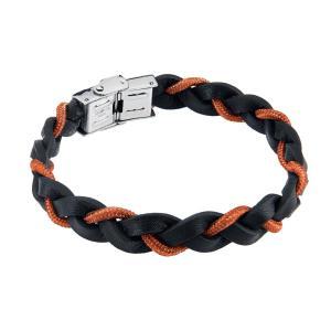 Brazalete de cuero trenzado con cordón náutico naranja