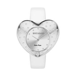 Reloj con esfera en forma de corazón plateada y correa de piel blanca