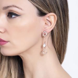 Pendientes rosas con navettes colgantes y cristales