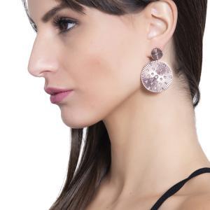 Pendientes rosas colgantes con decoración radial circular y cristales