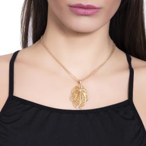 Collar dorado con colgante en forma de hoja en purpurina plateada