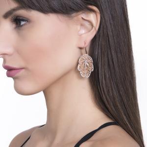 Pendientes rosas con hoja en purpurina plateada