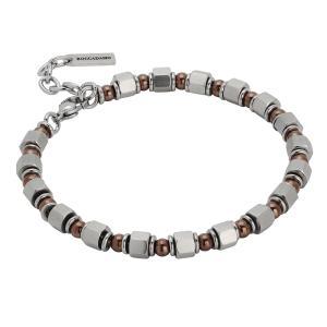 Brazalete con cubos de acero y pvd marrón