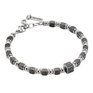 Pulsera suave, hematita gris y cubo central con rosa de los vientos