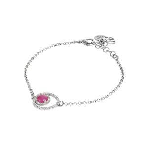 Pulsera con doble base de circonitas y cabujón fucsia iridiscente