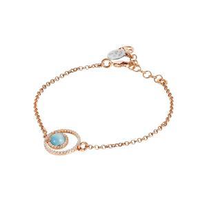 Pulsera con doble base de circonitas y cabujón celeste iridiscente