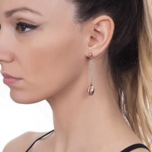 Pendientes rosas con cristales verde agua y concha