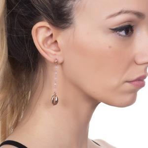 Pendientes rosas con cristales rosa lechoso y concha