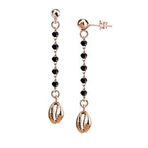 Pendientes rosas con cristales negros y concha