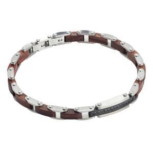 Pulsera de acero con eslabones de madera marrón y espinelas negras