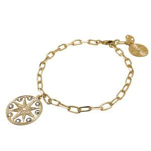 Pulsera de cadena bañada en oro amarillo con rosa de los vientos