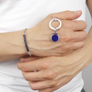 Pulsera con cadena de cuerda y cordón de cuero azul