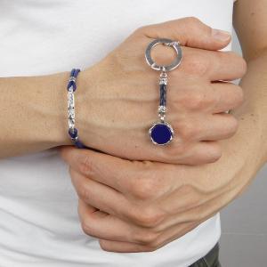 Pulsera con doble cordón de cuero trenzado azul y plata