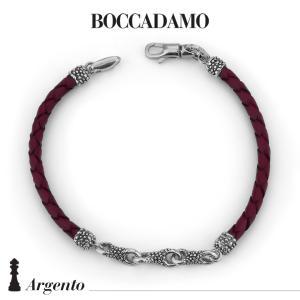 Pulsera en cordón trenzado de cuero rojo y eslabones granulados