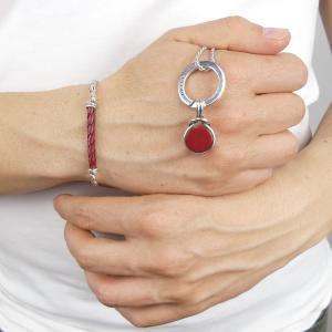 Pulsera con cadena de cuerda y cordón de cuero rojo