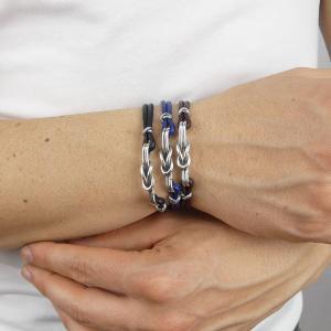 Pulsera de cuero azul con nudo plano