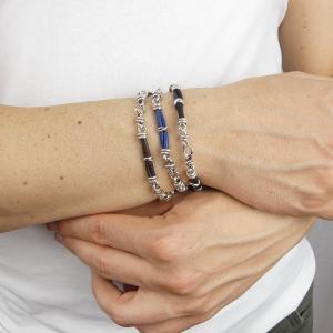 Pulsera con nudos de plata y cuero azul