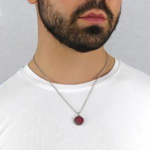 Collar de cadena de espiga con ágata roja