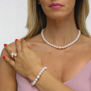 Pulsera bañada en oro rosa con perlas y circonitas