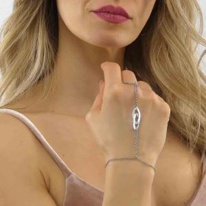 Pulsera de cadena con anillo y eslabones ovalados rodiados