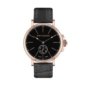 Reloj solo tiempo negro con caja de color oro rosa y correa piel negra