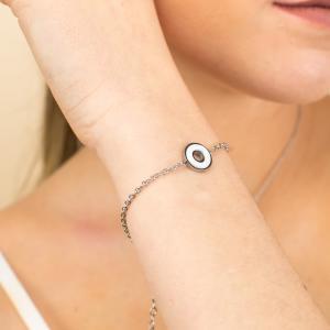 Ca/br10 pulsera en acero rodiado con central en forma de rosquilla
