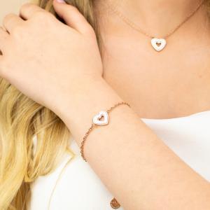 Ca/br15 pulsera de acero, bañada en oro rosa, con central en forma de corazón