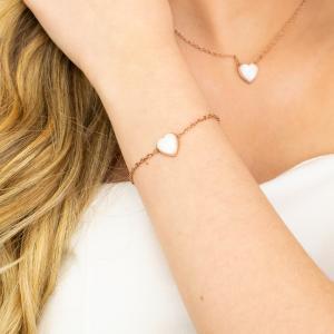 Ca/br21 pulsera de acero, bañada en oro rosa, con central en forma de corazón pleno