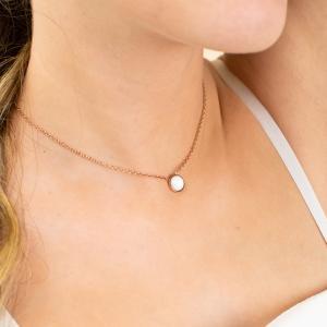 Ca/gr06 collar de acero rodiado bañado en oro rosa con central redondo
