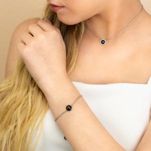 Ca/br01 pulsera en acero rodiado con central redondo