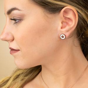 Ca/or12 pendientes de botón, bañados en oro rosa, con forma de rosquilla